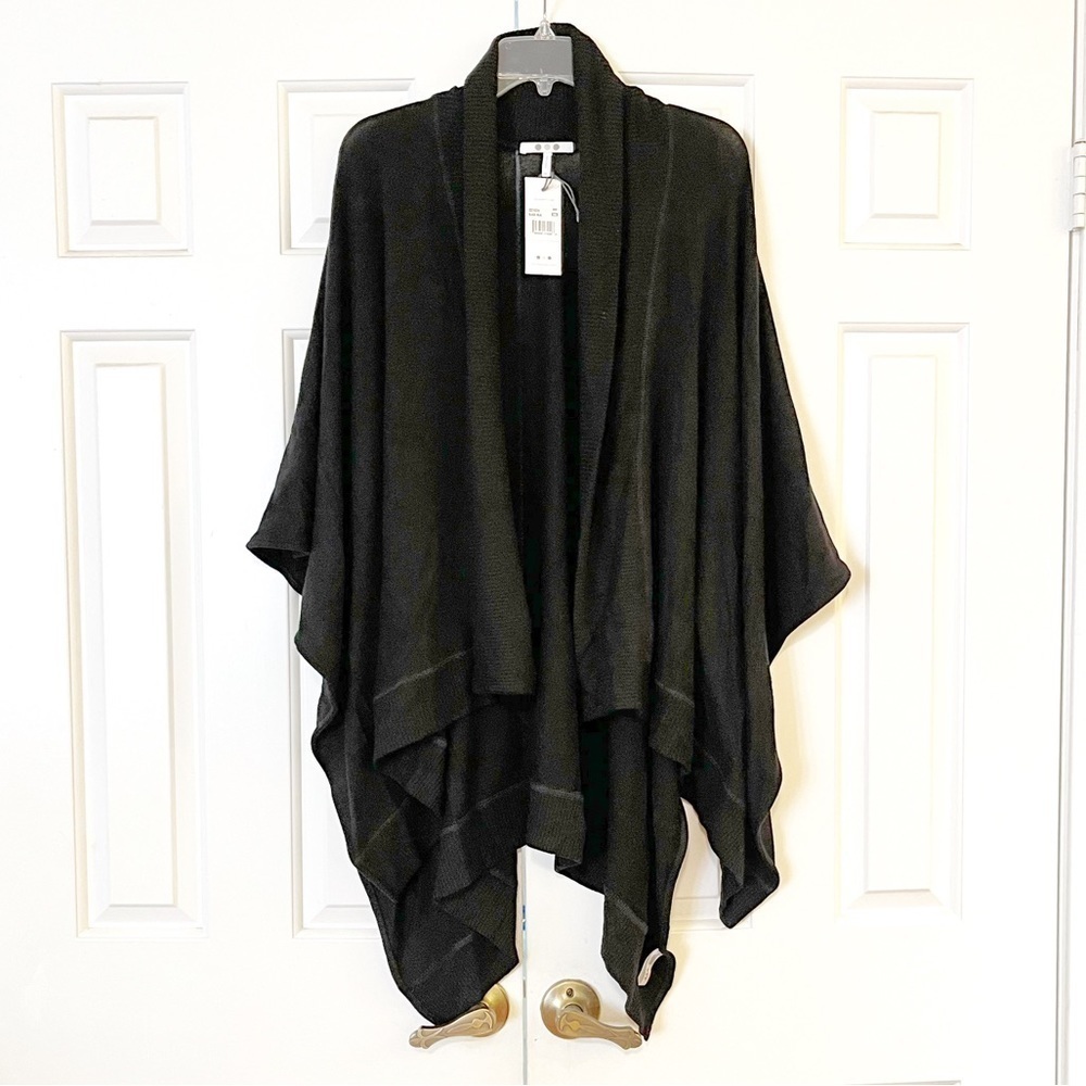NWT Three Dots Black Wrap Shawl Sweater. Women's One Size. Large, Extra Large.